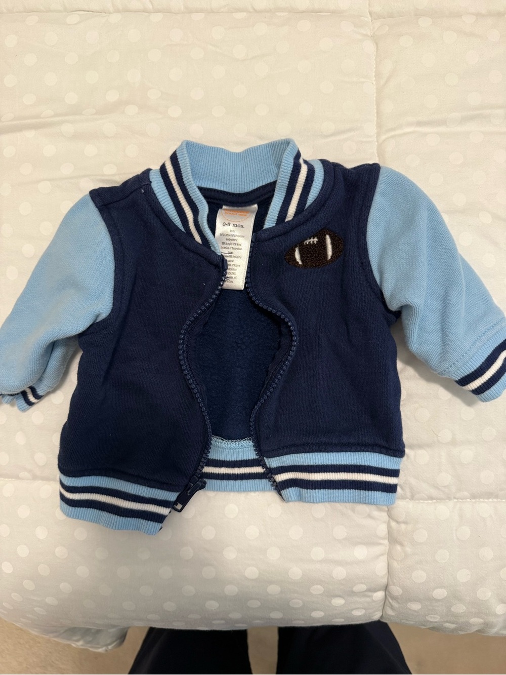 Navy & Light Blue Baby Varsity Jacket with Football Patch